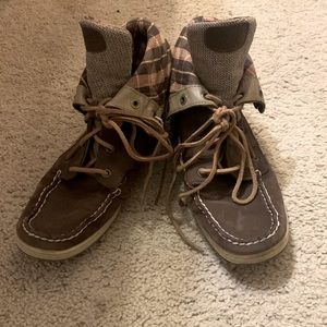 Sperry 8.5 Checkered Topsider Women Brown Leather Boots